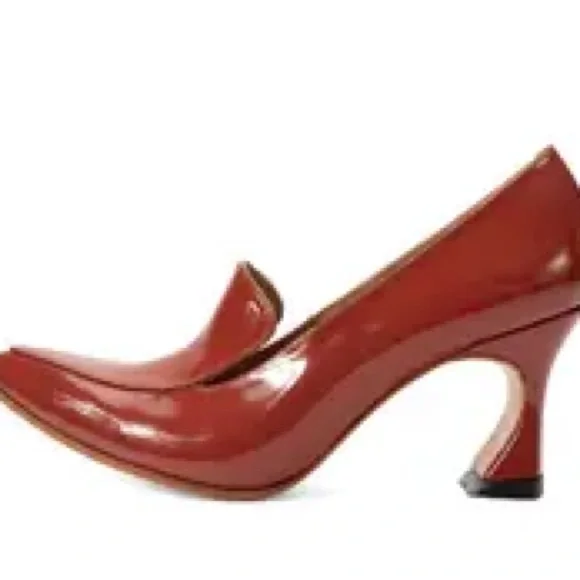 John Fluevog Red Patent Leather Heels with Sculpted Heel - Desmond - Picture 3 of 5